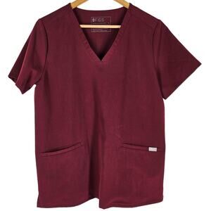 FIGS TECHNICAL COLLECTION WOMEN'S CASMA SCRUB TOP – BURGUNDY – SIZE MEDIUM
